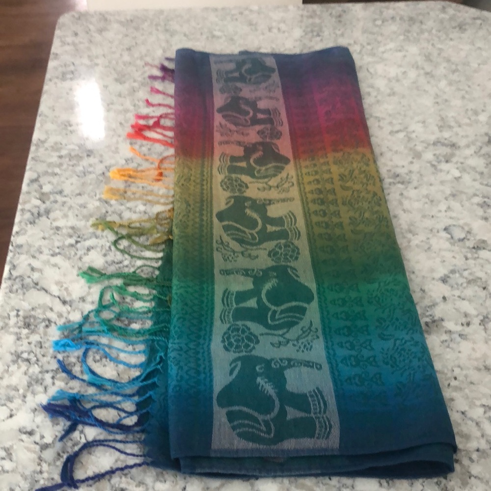 Beautiful scarf with embroidered elephants